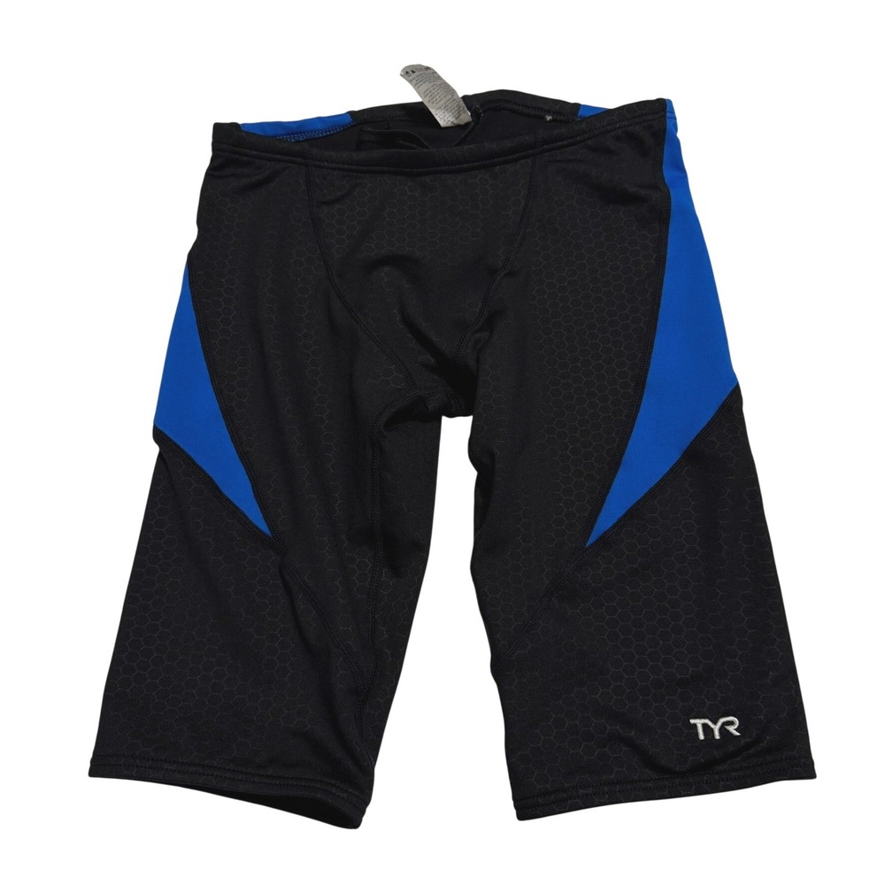 TYR‎ Swim Jammer Mens Size 30 S Black Blue Honeycomb Performance Training NWOT